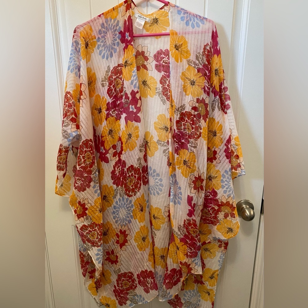 Moss Rose floral kimono/ swim coverup. One Size Fits Most. 100% polyester
